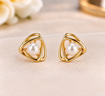 Load image into Gallery viewer, Triangle-Shaped Pearl Gold-Plated Earrings