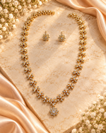 Load image into Gallery viewer, Gold-Plated Floral CZ Stone Necklace Set with Matching Stud Earrings