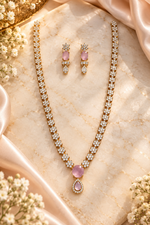 Load image into Gallery viewer, Pink Stone Floral Gold-Plated Necklace Set with Matching Earrings