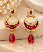 Load image into Gallery viewer, Red Crystal Hoop Drop Earrings