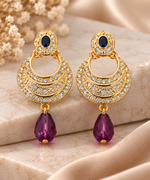 Load image into Gallery viewer, Gold-Tone Black Stone Crystal Drop Earrings