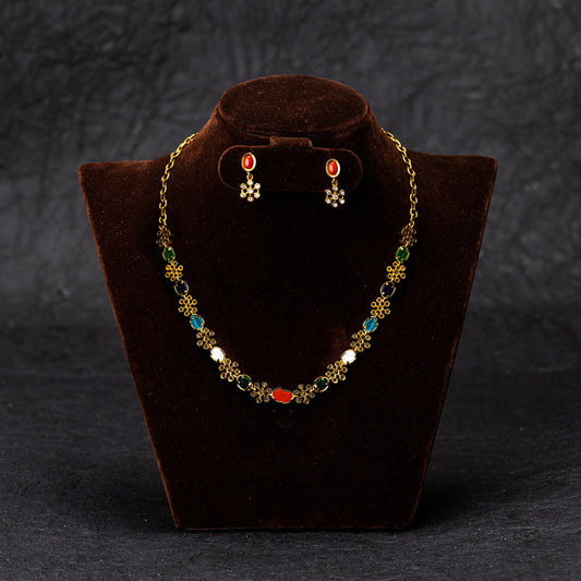 The Navarathna Flower Necklace Set