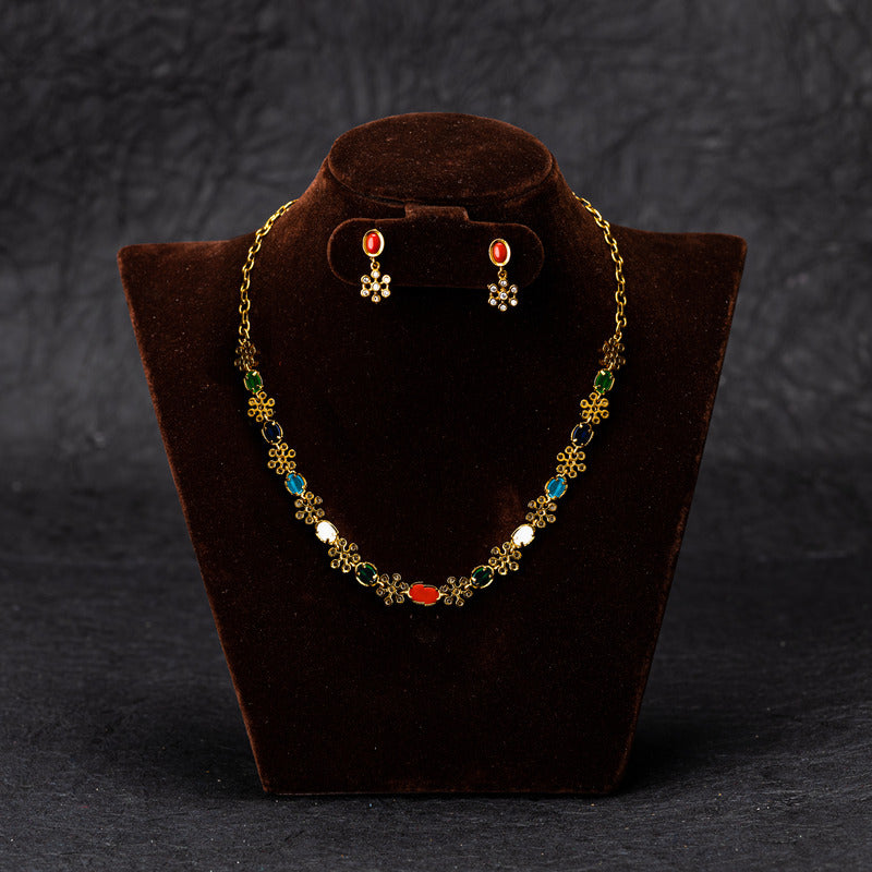 The Navarathna Flower Necklace Set