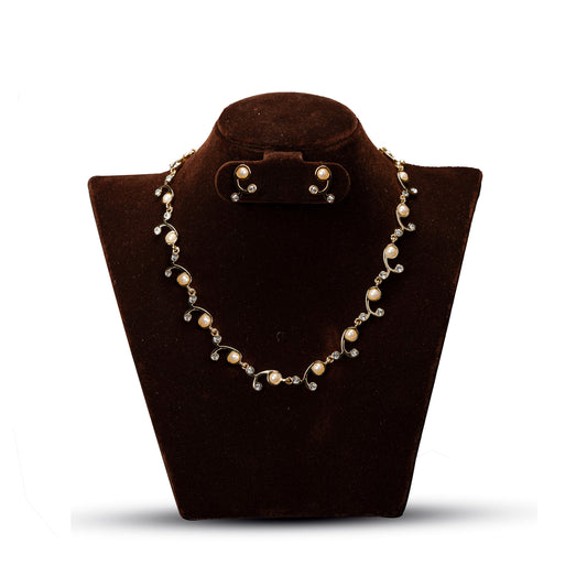 Gold Link & Pearl Necklace Set