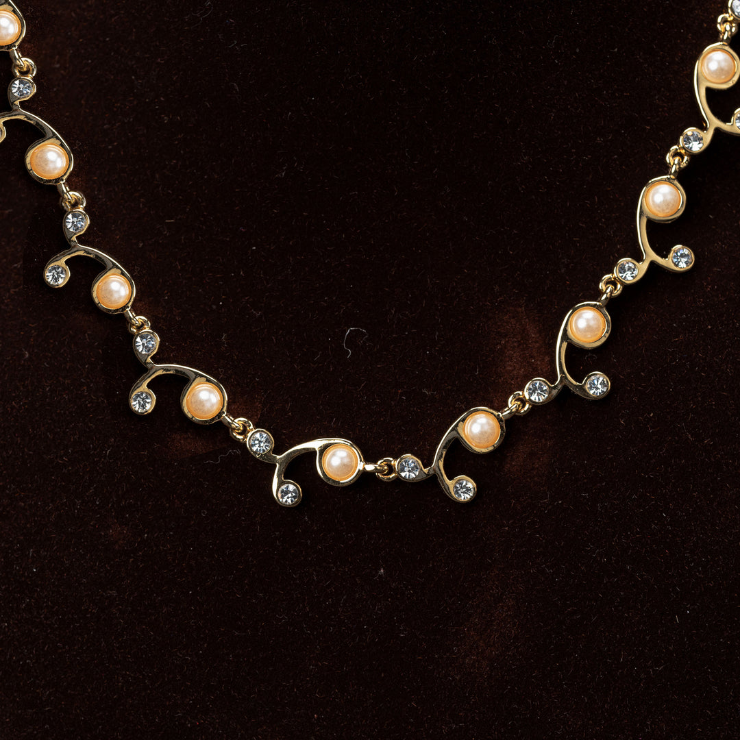 Gold Link & Pearl Necklace Set