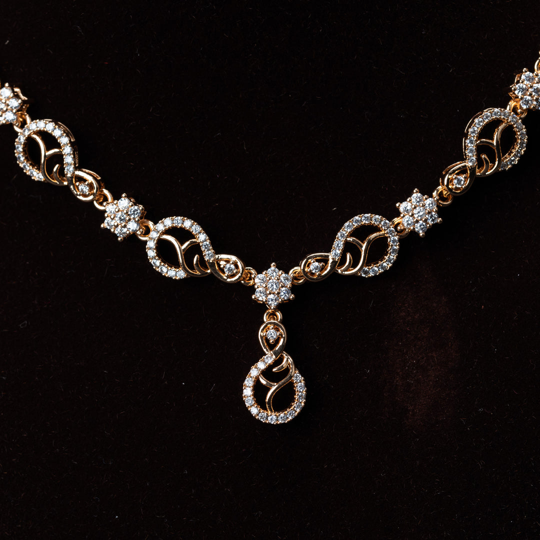 Rose gold plated twirling American Diamond Necklace Set for women