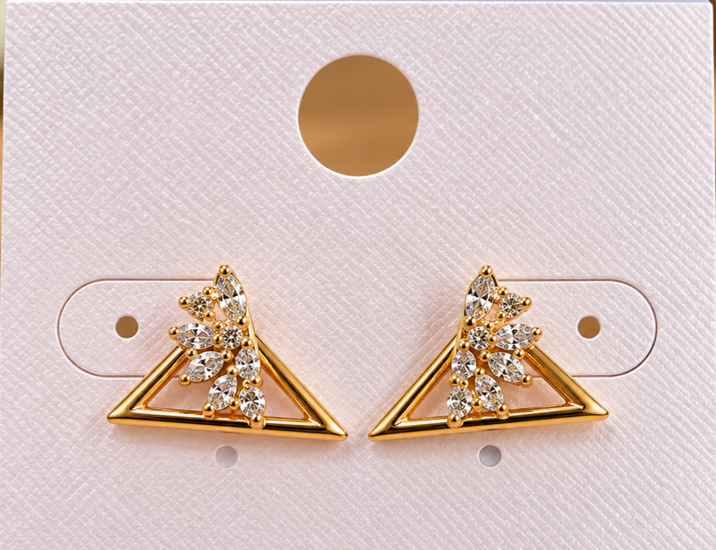 Triangle Design Gold Stone Earrings