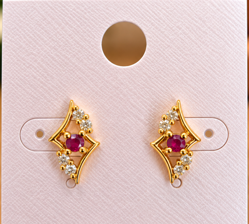 Crystal Red Stone Gold-Plated Earrings