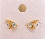 Load image into Gallery viewer, Feather Design Gold Stone Earrings