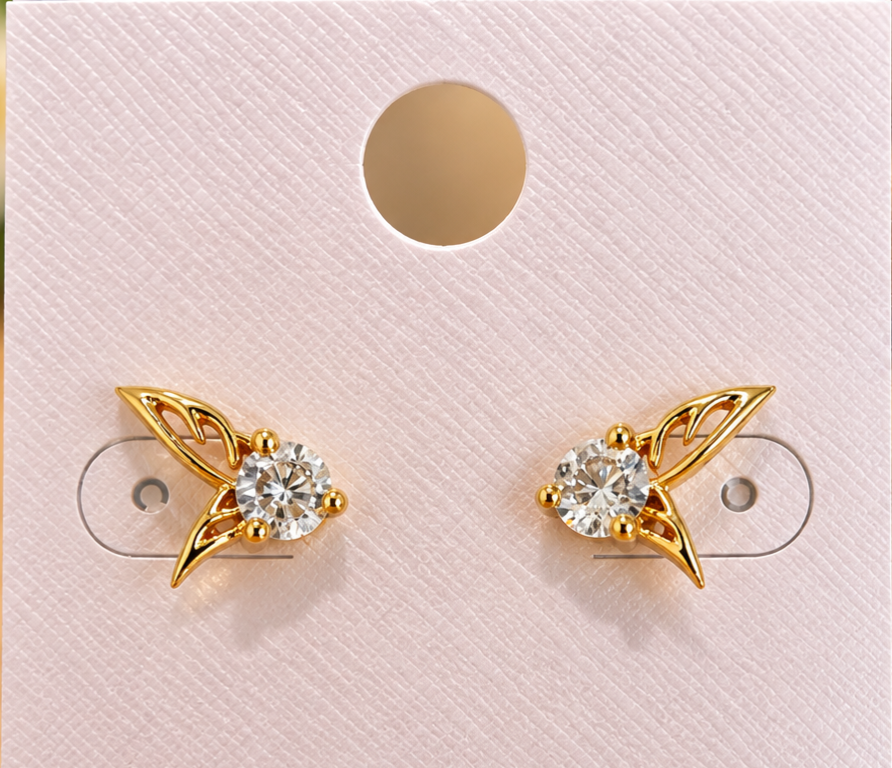 Feather Design Gold Stone Earrings