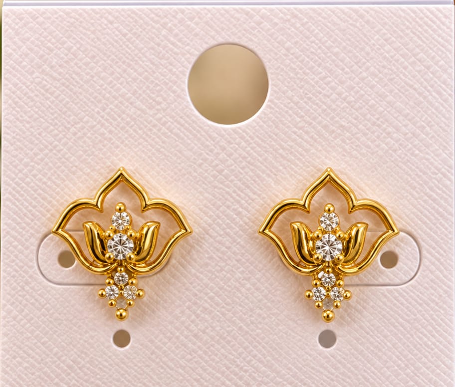 Lotus Design Gold Stone Earrings