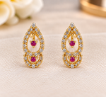 Load image into Gallery viewer, Crystal Red Stone Gold-Plated Earrings