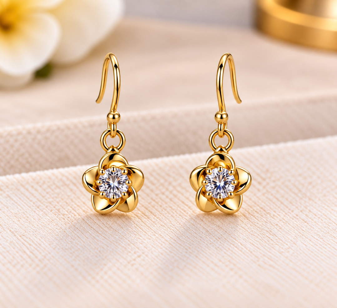 Simple &amp; Elegant Stone Gold-Plated Earrings