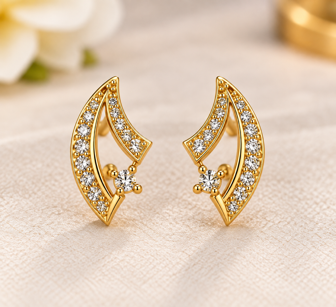 Bow-Shaped Gold Stone Earrings