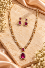 Load image into Gallery viewer, Ruby Red Stone Gold-Plated Necklace Set with Matching Earrings