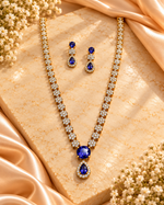 Load image into Gallery viewer, Gold-Plated Royal Blue CZ Necklace Set with Matching Drop Earrings