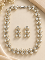 Load image into Gallery viewer, Elegant Pearl &amp; Crystal Floral Necklace Set