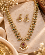 Load image into Gallery viewer, Green and Ruby Stone Gold Plated Traditional Necklace Set with Matching Earrings