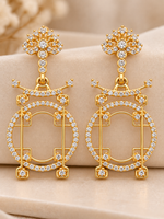 Load image into Gallery viewer, Gold-Tone Geometric Crystal Drop Earrings