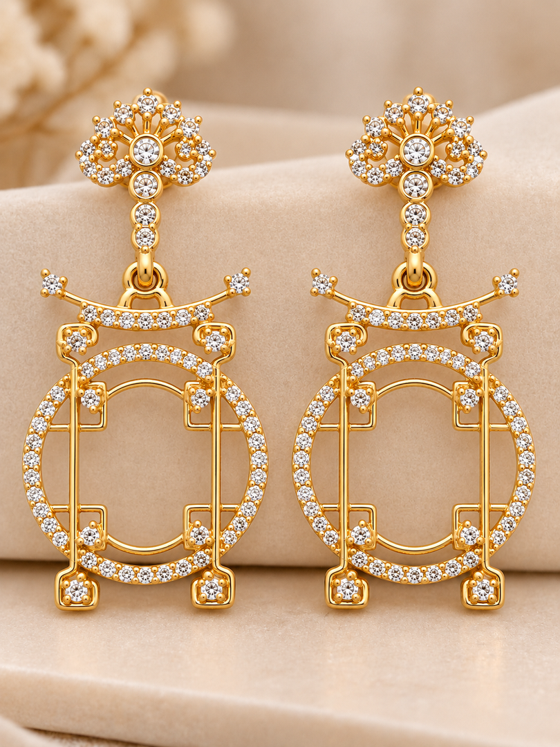 Gold-Tone Geometric Crystal Drop Earrings