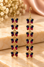 Load image into Gallery viewer, Gold-Plated Burgundy Butterfly Drop Earrings