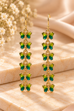 Load image into Gallery viewer, Green &amp; Gold Butterfly Enamel Drop Earrings
