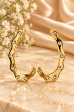 Load image into Gallery viewer, Gold-Tone Crystal Wave Hoop Earrings