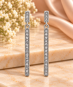 Load image into Gallery viewer, Silver-Tone Crystal Bar Drop Earrings