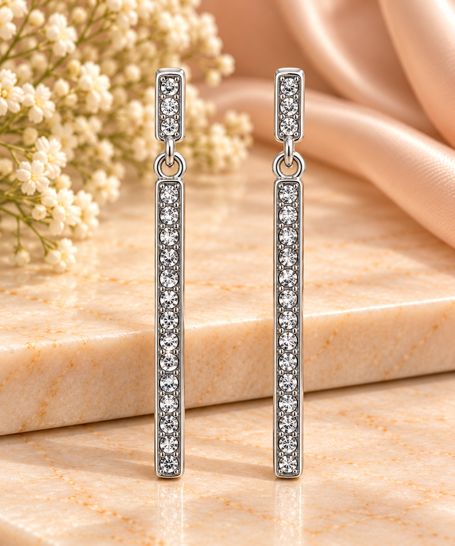 Silver-Tone Crystal Bar Drop Earrings