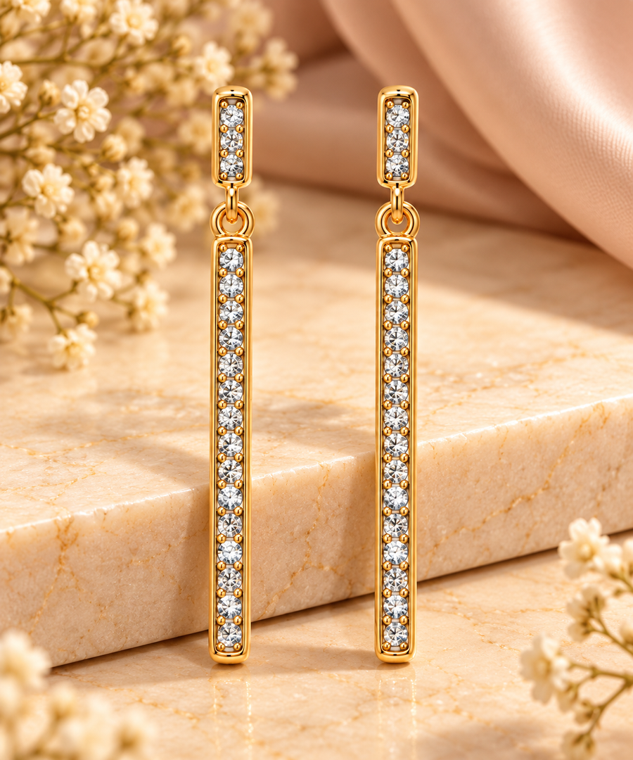Gold-Tone Crystal Bar Drop Earrings