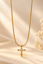 Load image into Gallery viewer, Cross-Shaped Crystal Pendant Gold-Plated Necklace