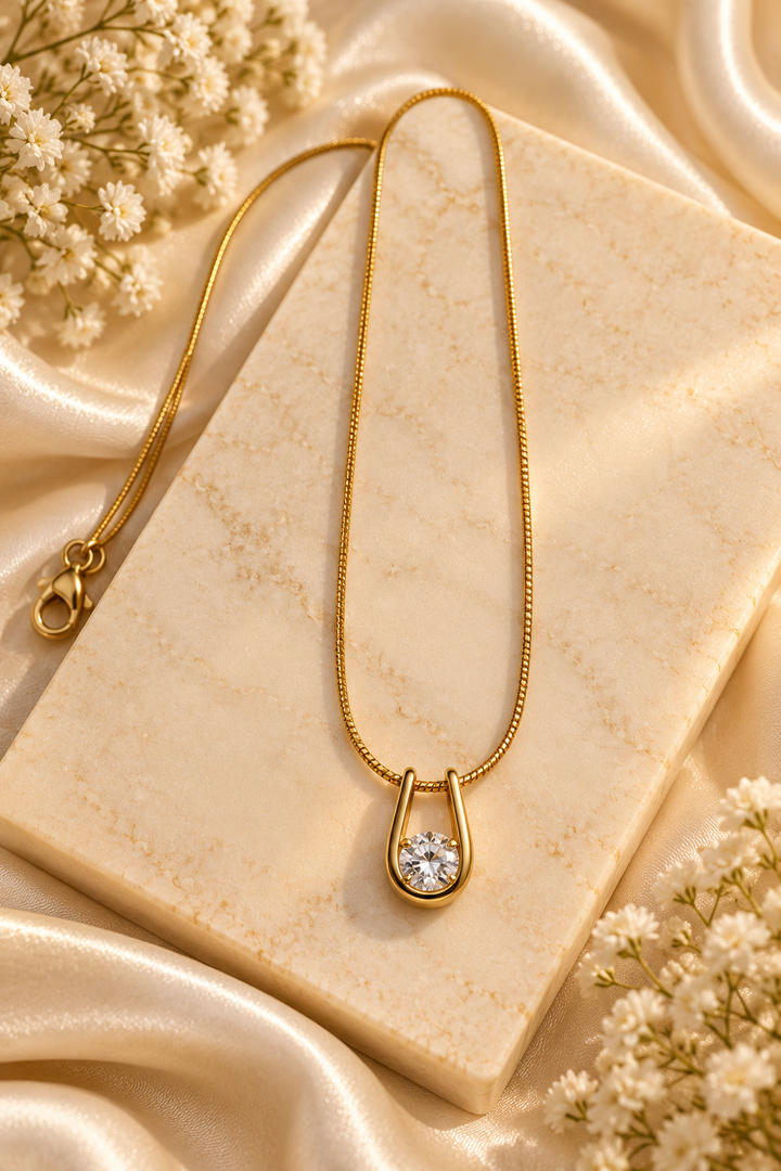 Teardrop Crystal Pendant Gold-Plated Necklace