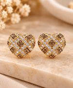 Load image into Gallery viewer, Gold-Tone Crystal Heart Stud Earrings