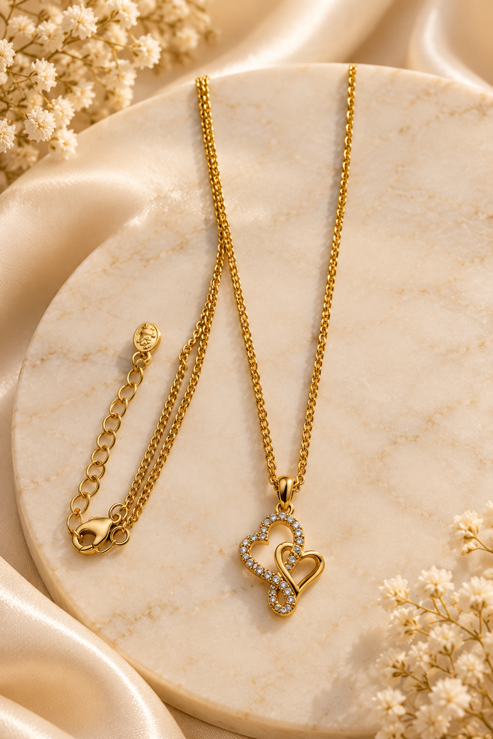 Double Heart Crystal Pendant Necklace